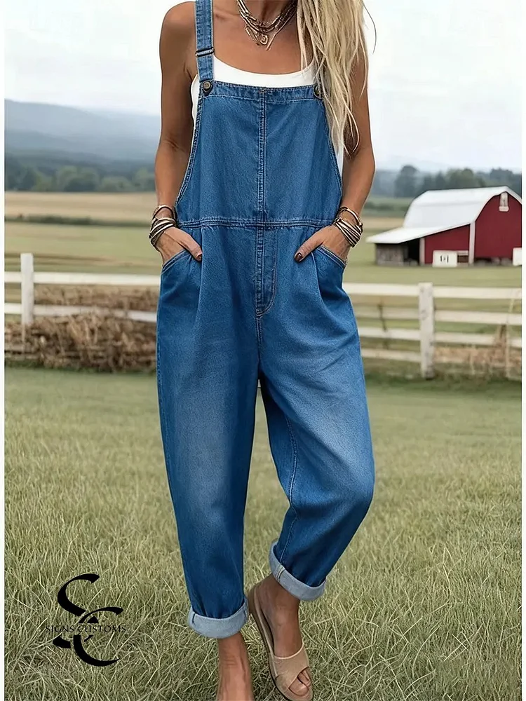 Women's Casual And Fashionable Cotton Denim Jumpsuit