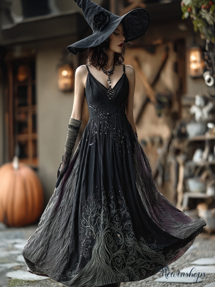 Women's Dark Gothic Style Retro Cotton And Linen Dress