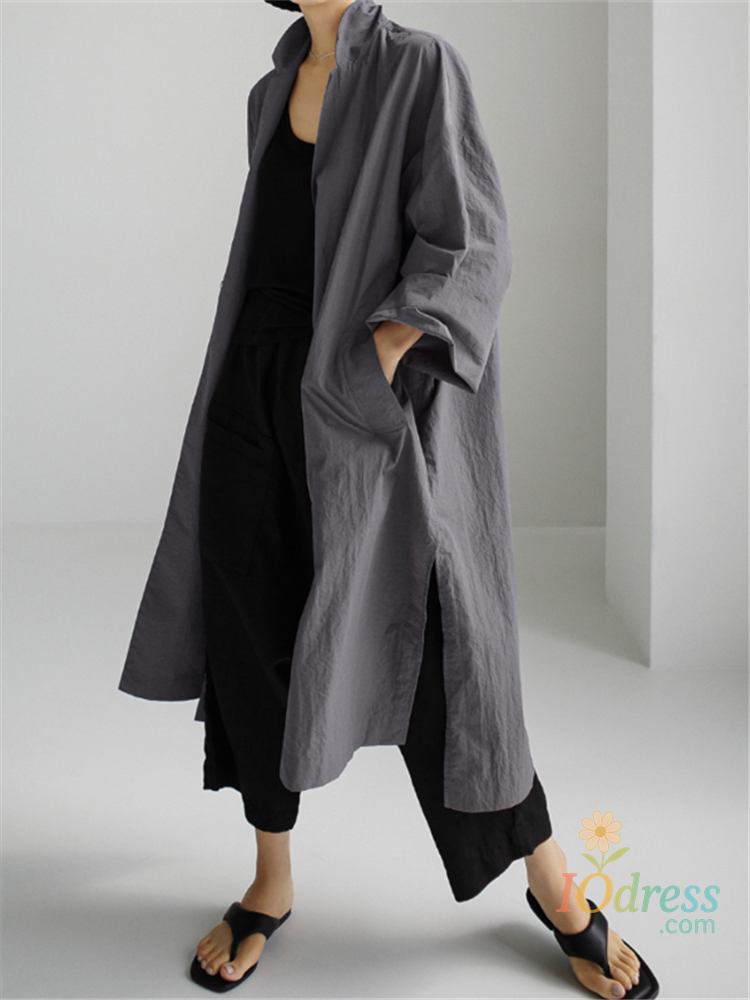 IO Dress REALEFT 2024 New Cotton and Linen Women's Shirts Dresses Autumn Pockets Side Split Straight Korean Casual Loose Dresses Female IO Dress