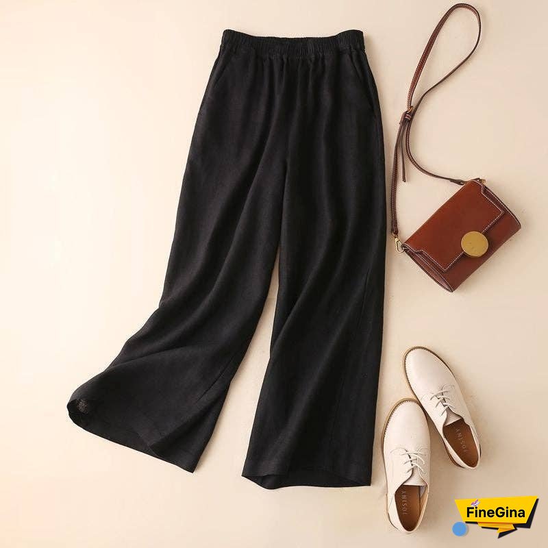 Cotton & Linen Wide-Leg, High-Waisted Straight-Leg & Cropped Casual Pants