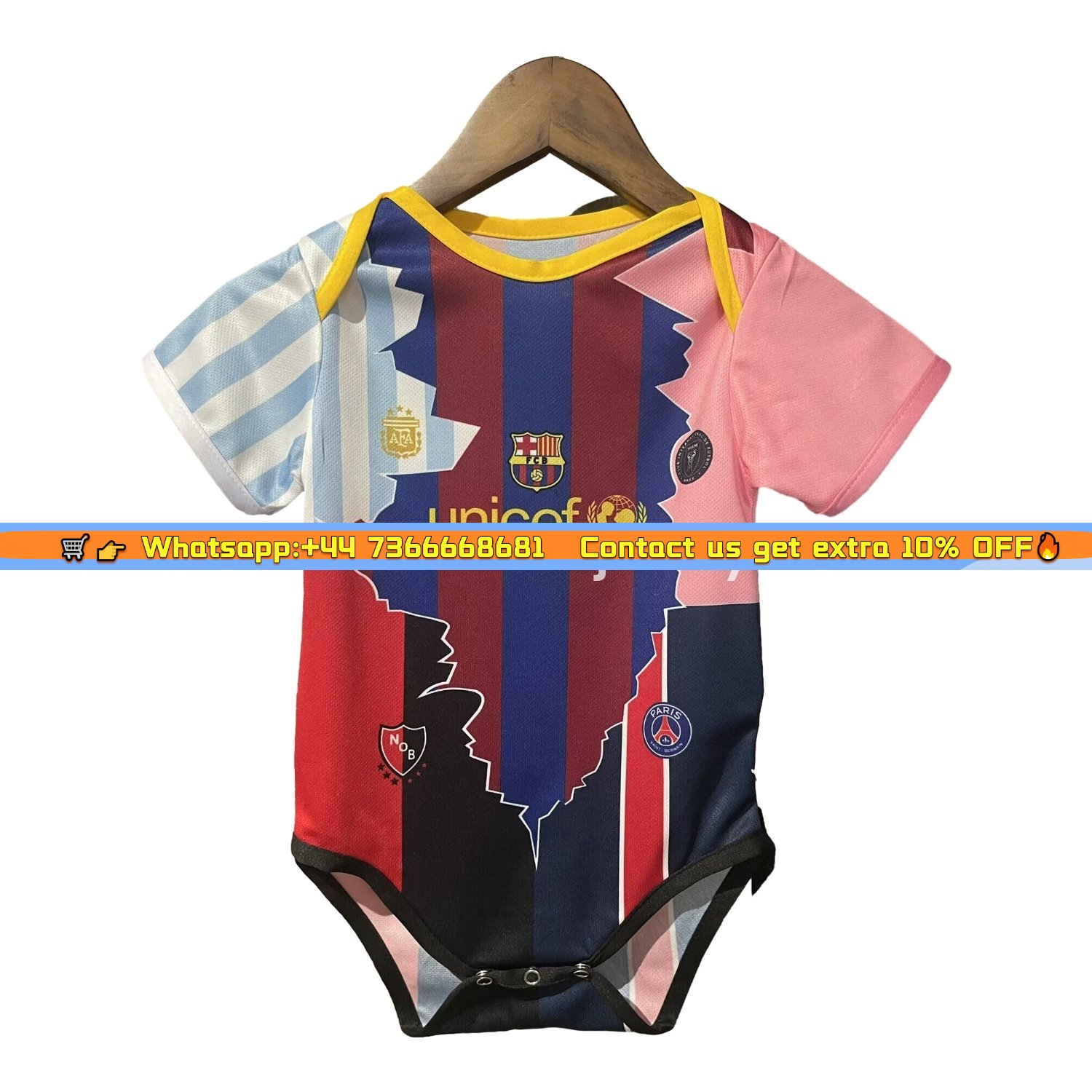 Messi Career Commemorative Baby Crawling Suit - Argentina B.A.R.S.A INT M.A.M Paris Saint-Germain PSG