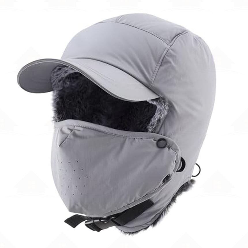 Home Prefer Waterproof Mens Faux Fur Trooper Trapper Hat Hunting Warm Winter Hat with Ear Flaps Visor Face Mask