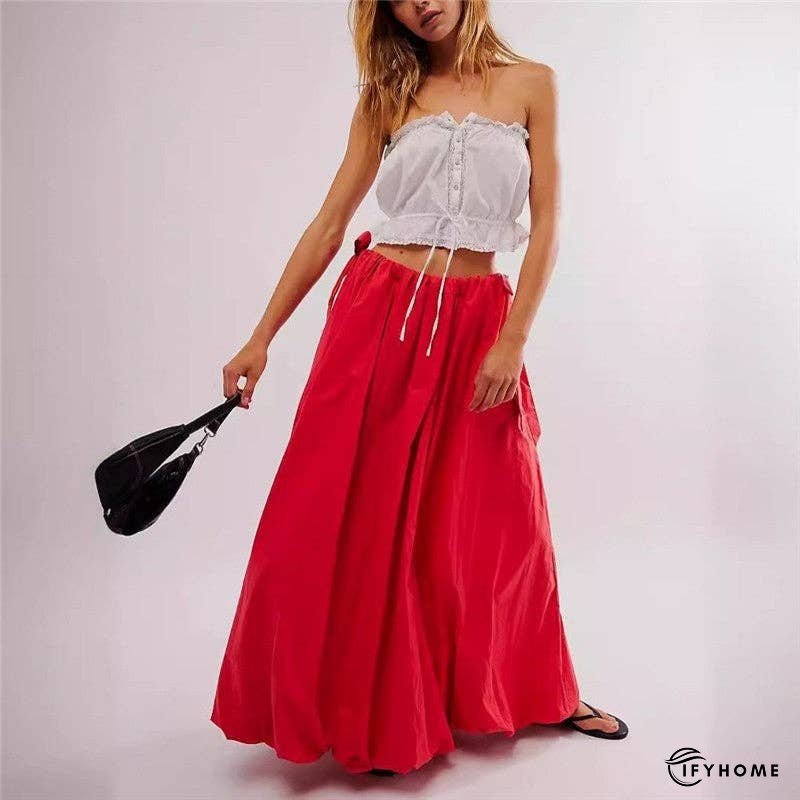Solid Color Ribbon Bow Long Half Skirt | IFYHOME