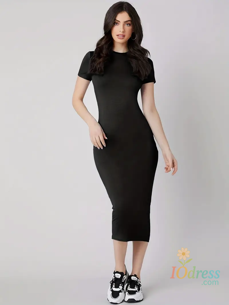 IO Dress Women's Spring/Summer Colored Lipprint Letter Print Casual Slim Fit Round Neck Short Sleeve Sexy Dress IO Dress