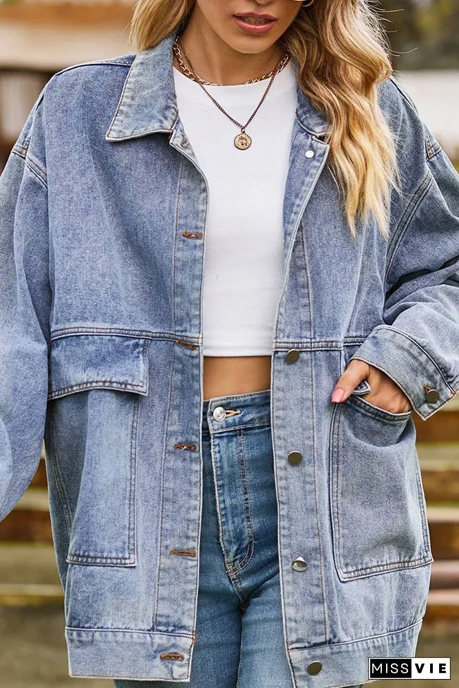 Plain Washed Denim Big Pockets Oversize Jacket MN22