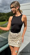 Jodie Beige Sequin Detail Mini Skirt