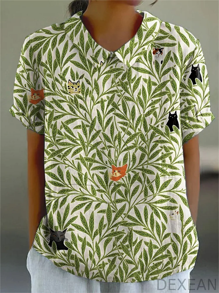 Women's  Animal  Flower Art Print Casual Cotton And Linen Shirt
