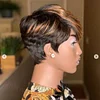 Short Wig Brown Mixed Gold Pixie Cut Wig