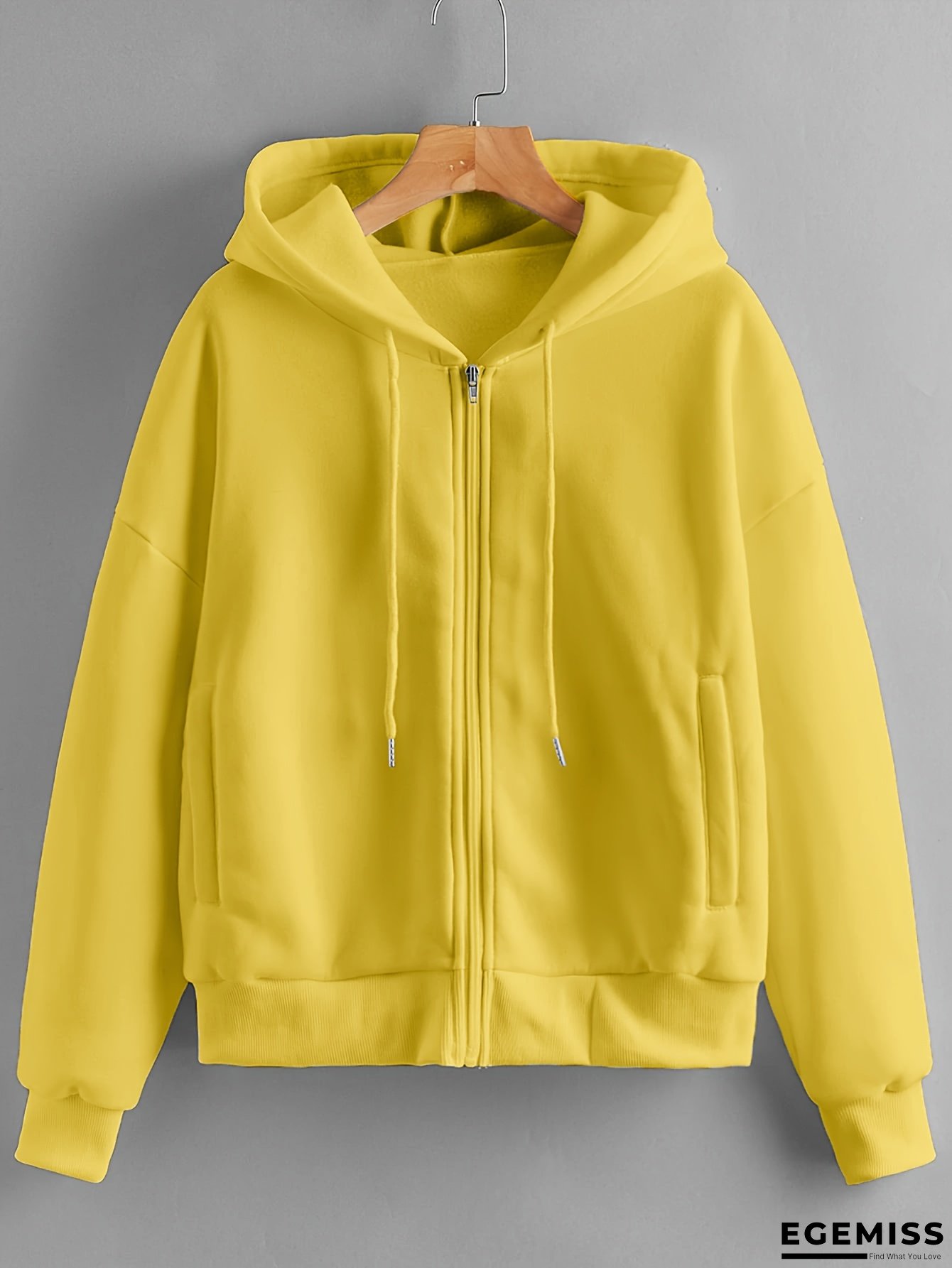 Women's Thickened Full-Zip Hoodie - Long Sleeve Winter Jacket, Bright Yellow, Front Zipper Closure & Hooded Pullover for Cold Weather, Everyday & Formal Outfits - Machine Washable Outerwear | EGEMISS