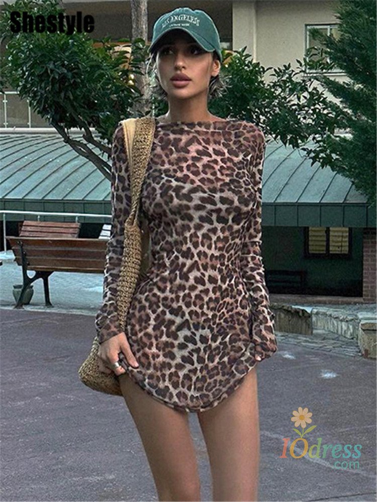 IO Dress Shestyle Leopard Sexy A-Line Dress Women Two Piece Sets Mesh See Through Fashion Extremely Hot High Street Animal Print Stylish IO Dress