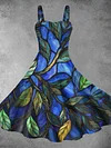 Women's Retro Glass Window Abstract Print Top