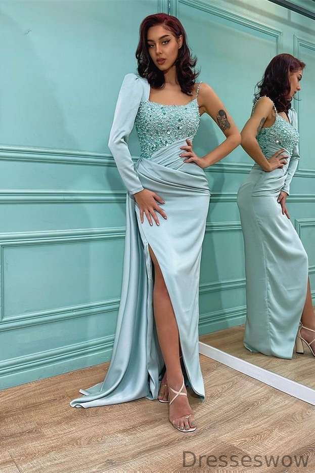 Dresseswow Long Sleeves Sequins Prom Dress Mermaid Slit On Sale