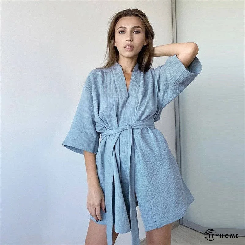 Short Double-Layer Gauze Robe | IFYHOME