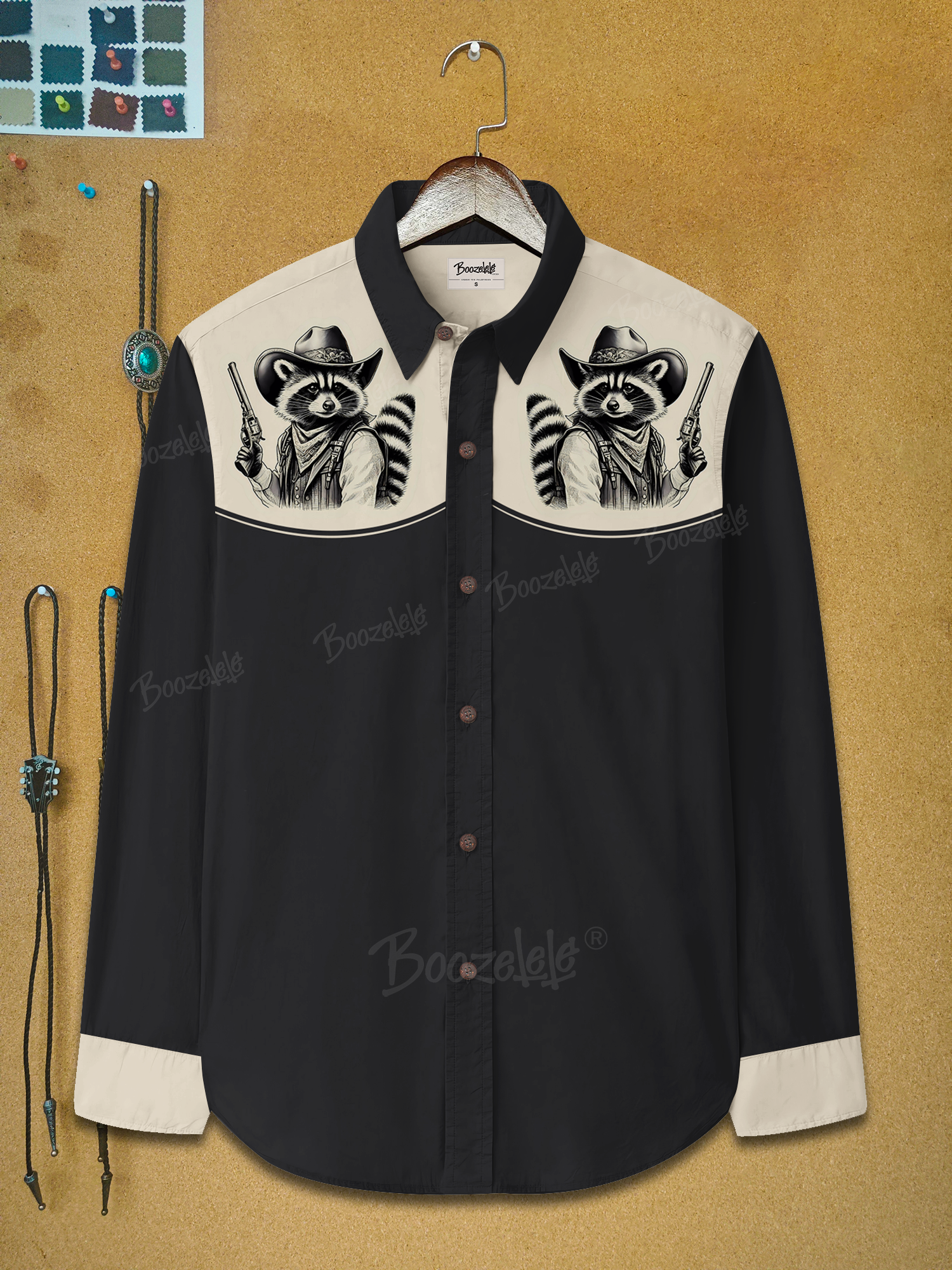 Western Raccoon With Gun - 100% Cotton Long Sleeves Shirt
