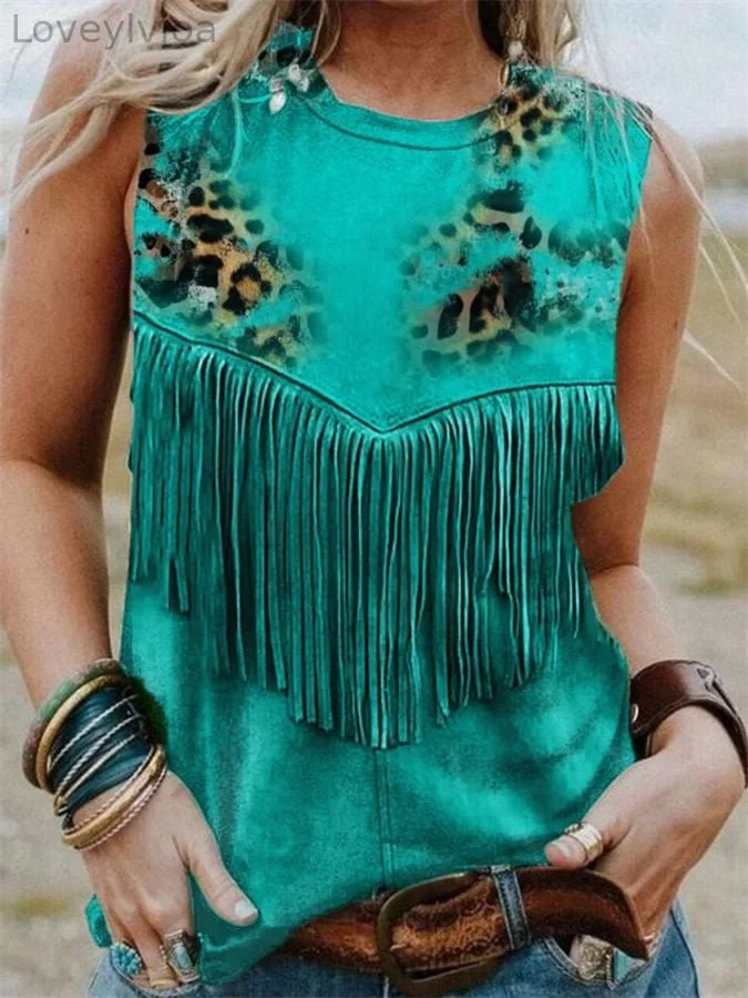 Women'S Western Print Loose Tank Top