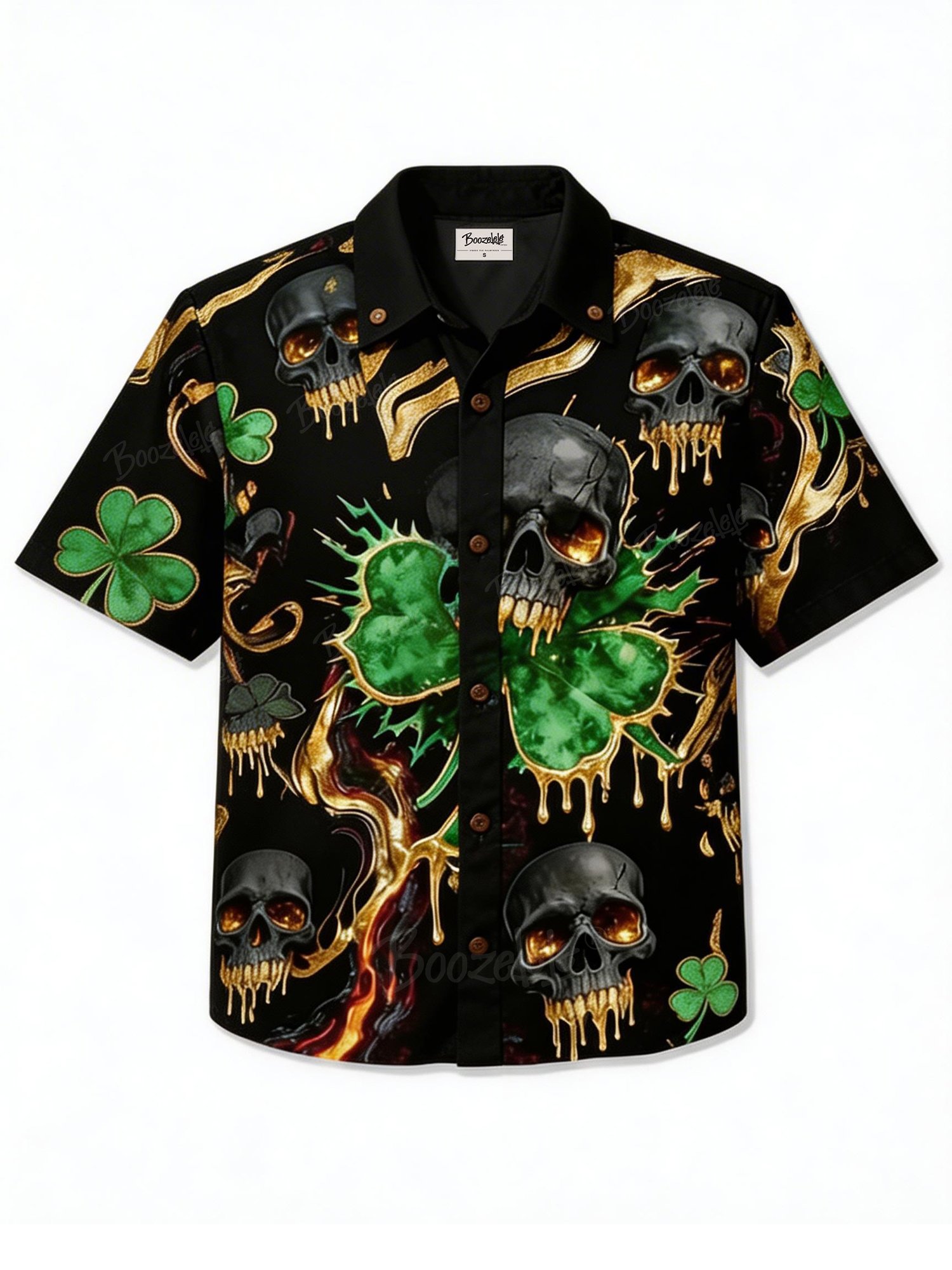 St. Patrick'S Day Skull And Clover Print Shirt - 100% Cotton Shirt For Kids