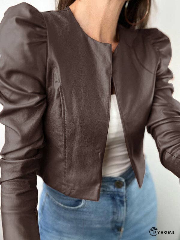 Long Sleeves Loose Pleated Solid Color Split-Joint Collarless Jackets Outerwear | IFYHOME