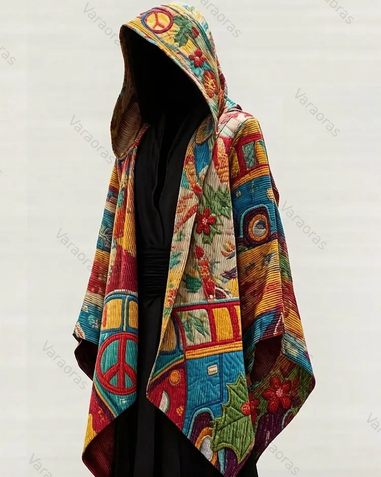 Men's Summer Fashion Hippie Style Star and Moon Embroidered Linen Cardigan Hooded Cape  2482