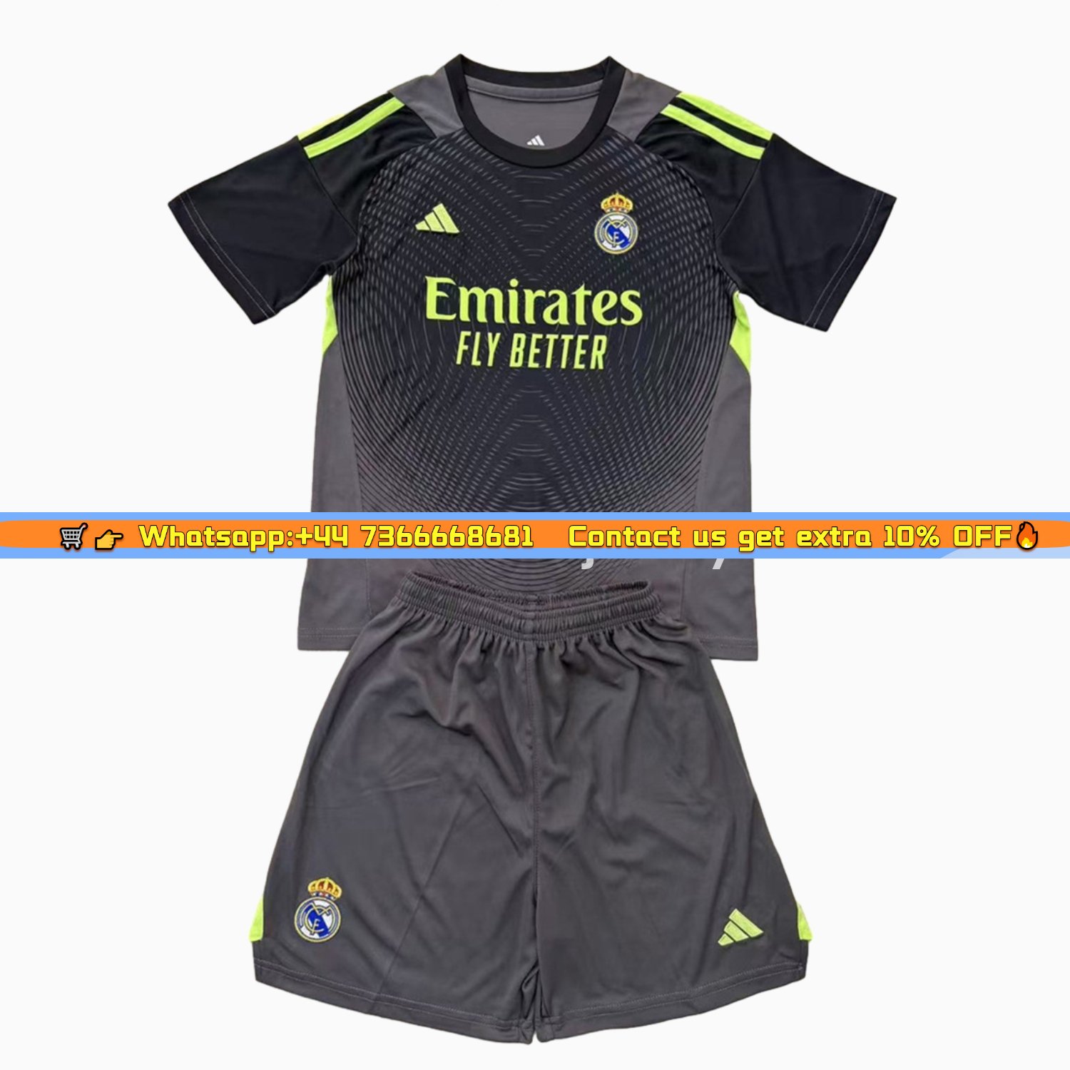 Real Madrid 25-26 Grey Black Goalkeeper Men's Adult Jersey Set - Fans Version