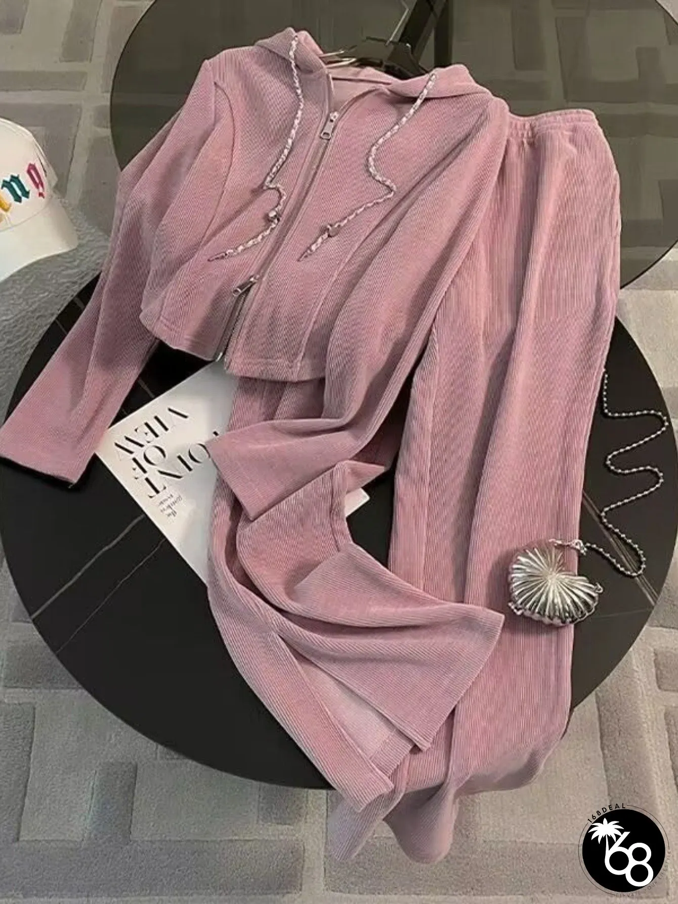 Relaxed Set Short Hoodie with Flared Lounge Pants Street Style | 168DEAL