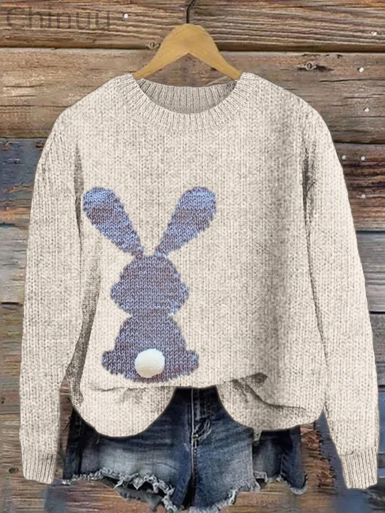 Rabbit Pattern Casual Cozy Knit Sweater
