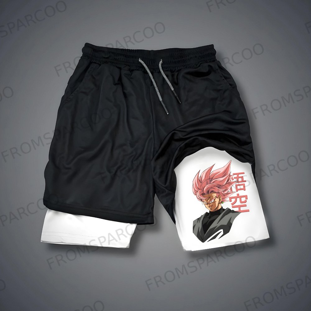 Men's Dragon Ball Anime Goku Print Double Layer Gym Shorts
