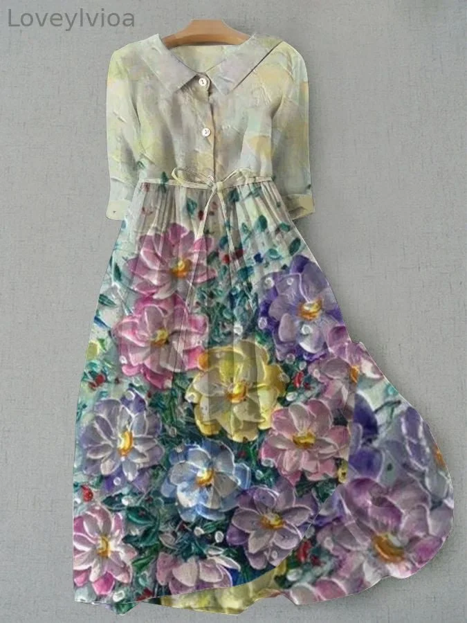 Women's Oil Painting Flower Printed Dress