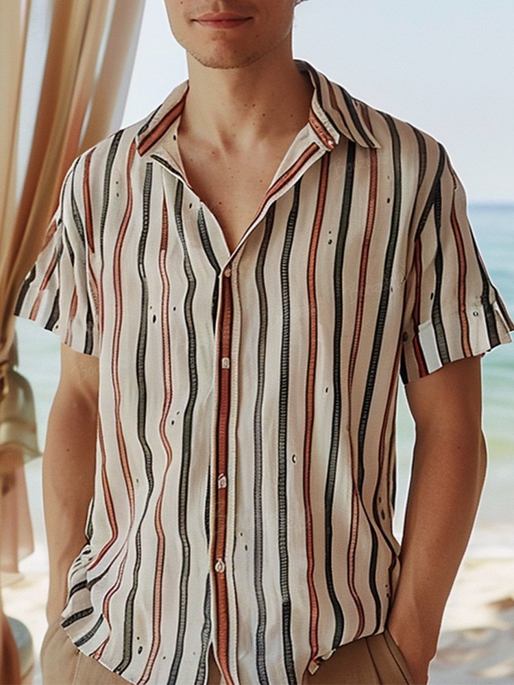 Coral Stripe - Slub Linen Shirt