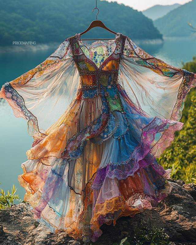 Summer Irregular Lace Patchwork BeadedRuffle Dress d0bd