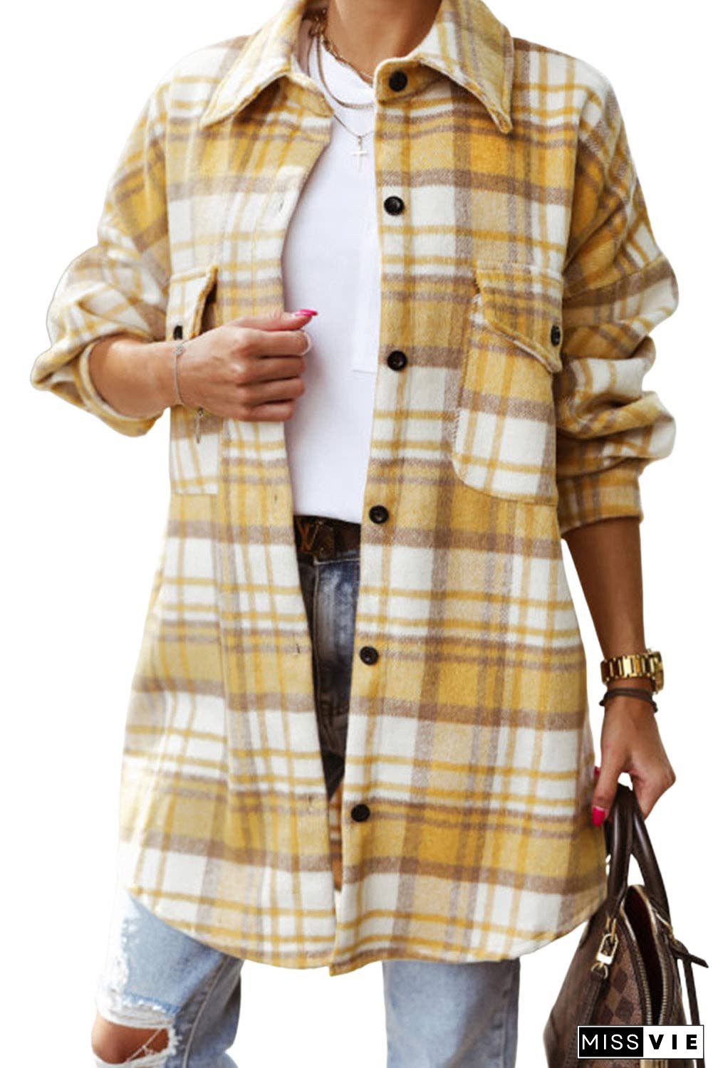 Plaid Flap Pocket Buttoned Shacket