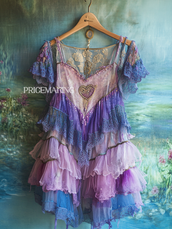 Summer Vacation Ruffle Lace Contrast Color Dress e90a