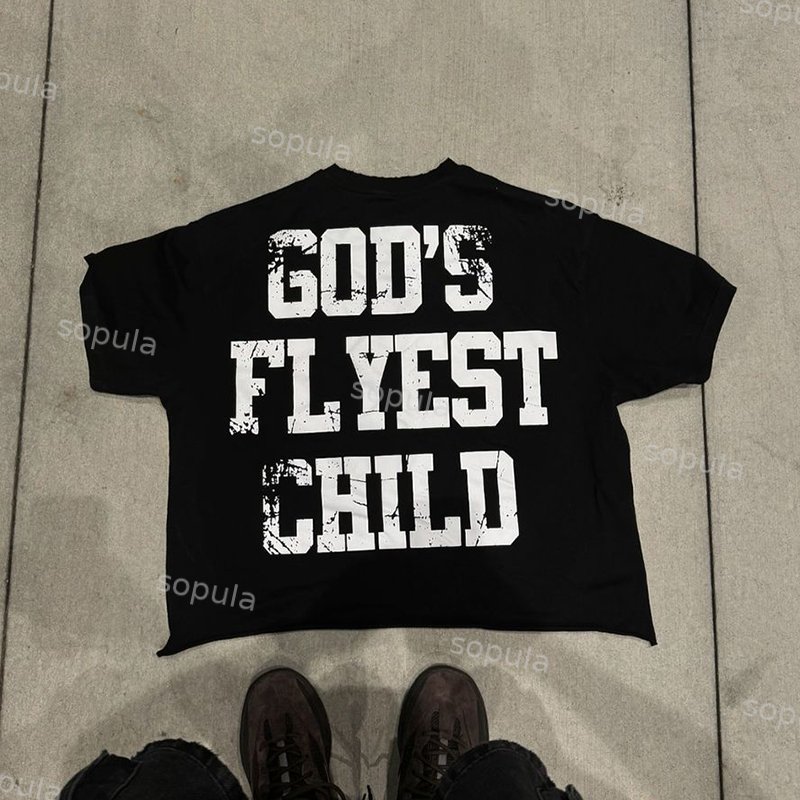 Vintage God Flyest Child Graphic Print Casual Cropped T-Shirts