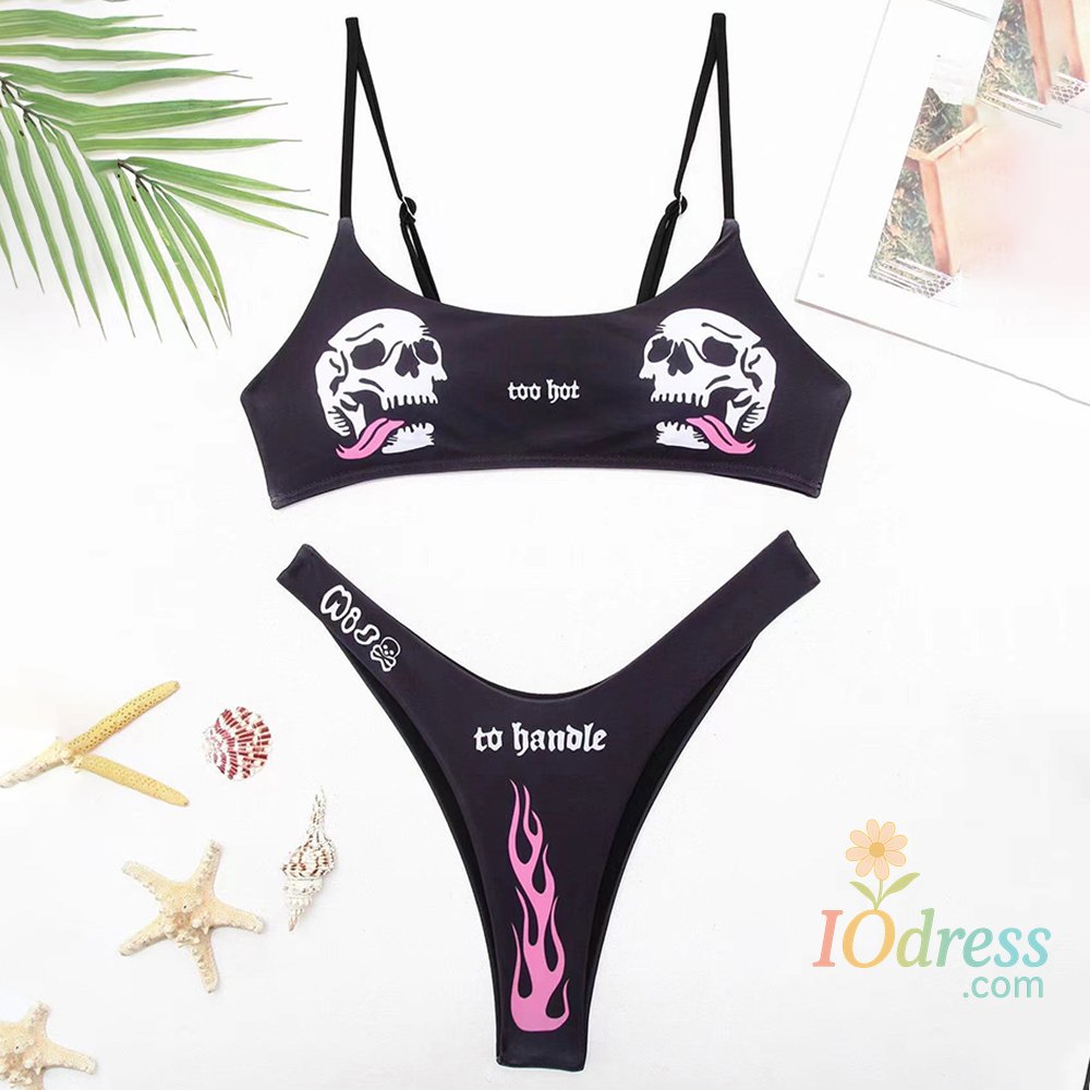 IO Dress 2025 Goth Swimsuit Two-piece Letters Skull Printed Bikinis Set for Women Micro Biquini Sport Bathing Suit Female Bodysuit