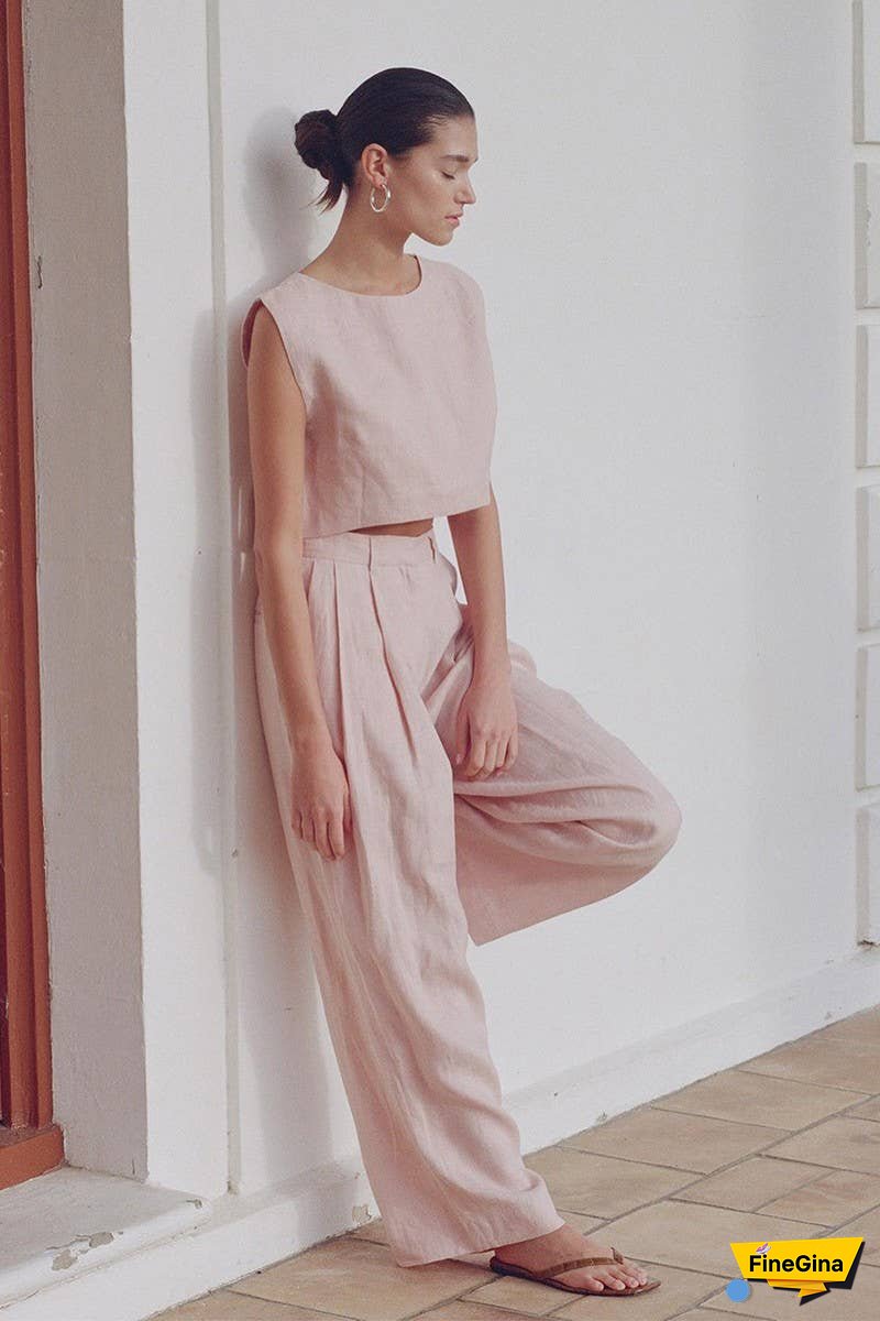Linen Sleeveless Top & Wide Leg Pants Set