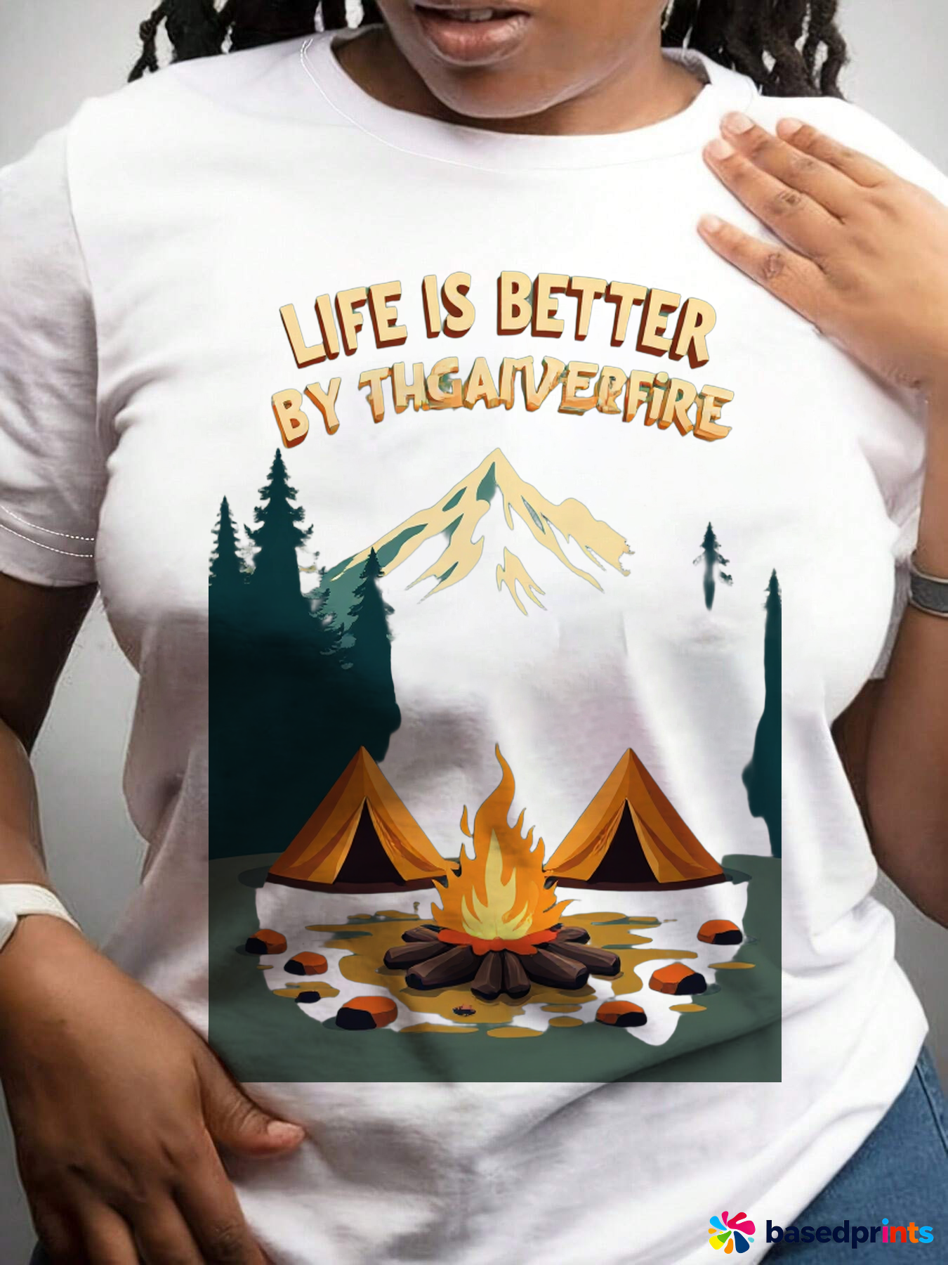 Camping T-Shirt with Mountain and Tents Design