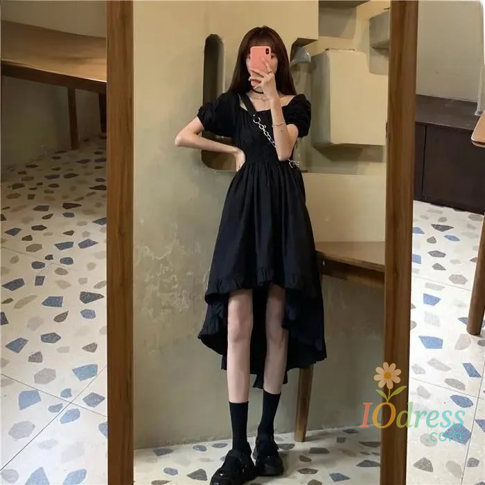 IO Dress Nichea-line Black Dress Women's Summer French Vintage Slimming Elegant Short Skirt Long Dress Mixed Pattern IO Dress