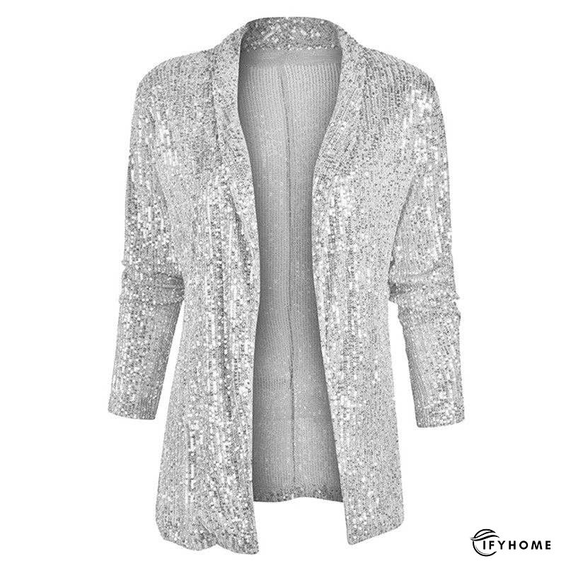 Sequin Long Sleeve Mid-Length Blazer Coat | IFYHOME