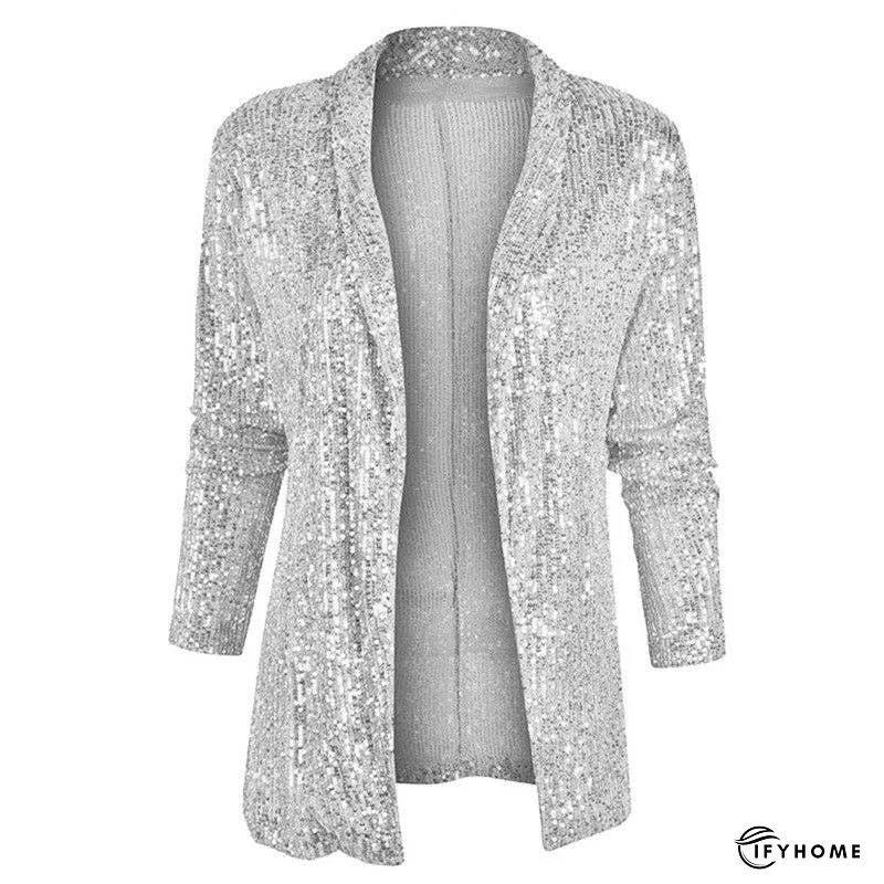 Sequin Long Sleeve Mid-Length Blazer Coat | IFYHOME