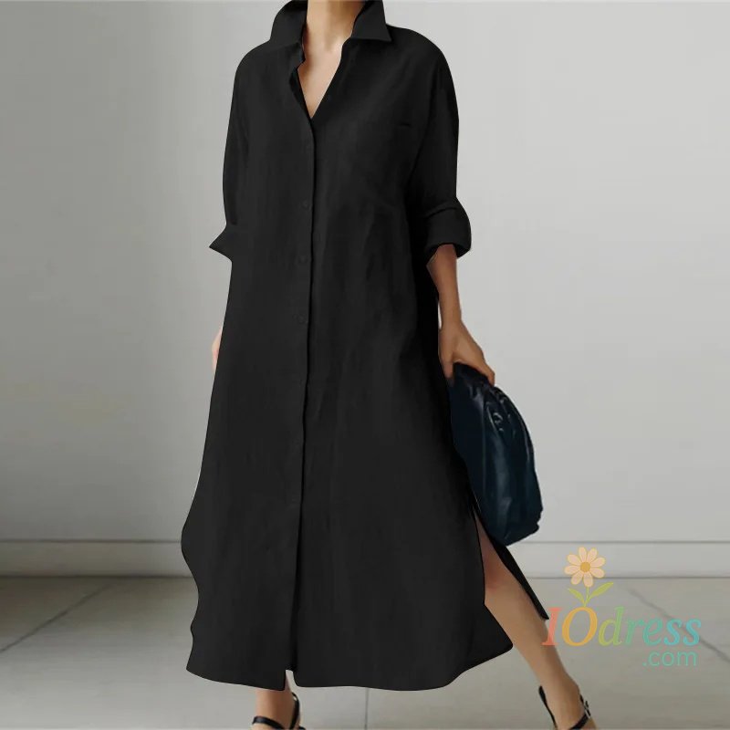 IO Dress 2024 Spring and Autumn New Solid Color Women's Long Sleeve Side Slit Dress Fashionable Versatile Elegant IO Dress