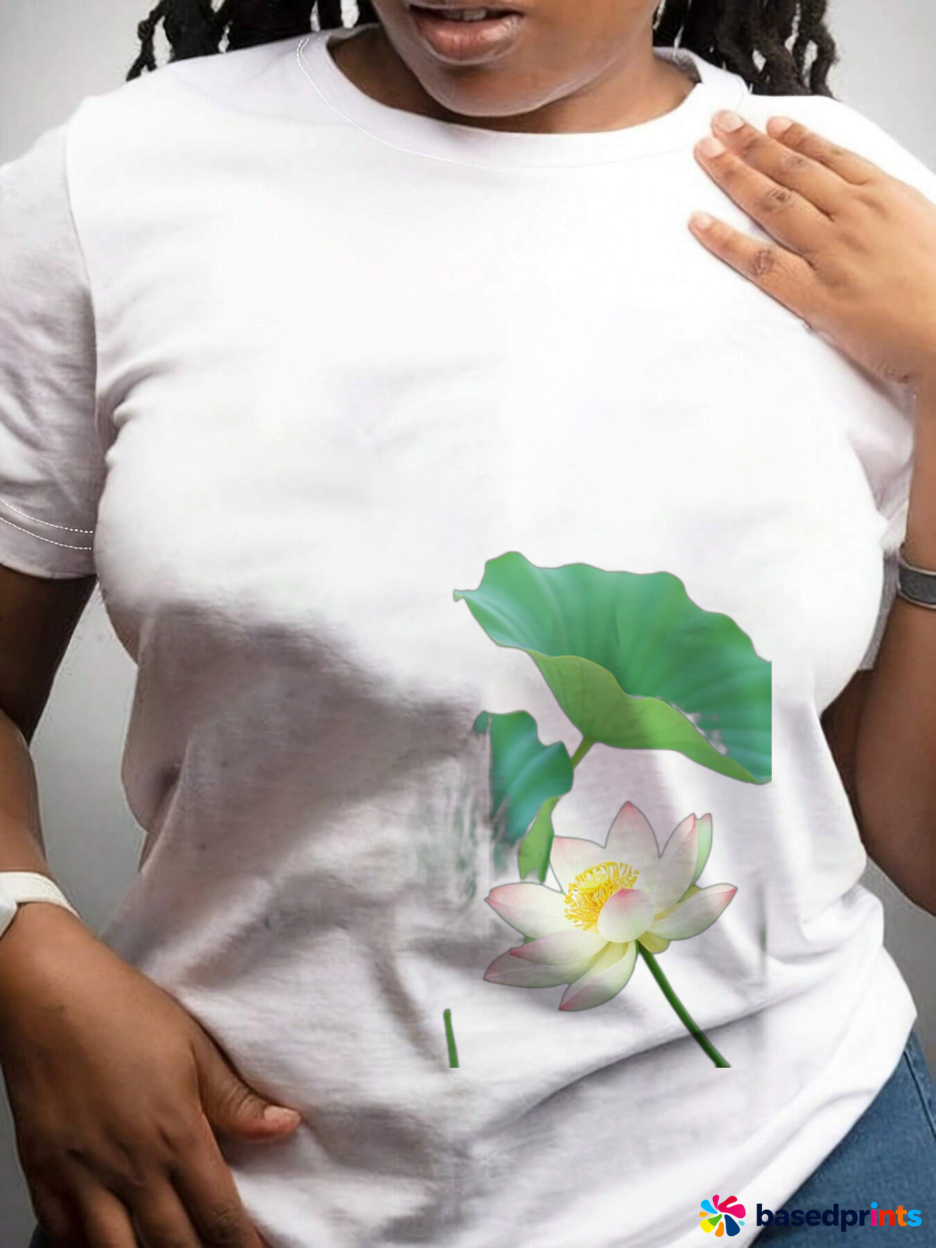 White Lotus Flower T-Shirt Women's Casual Short Sleeve T-Shirts