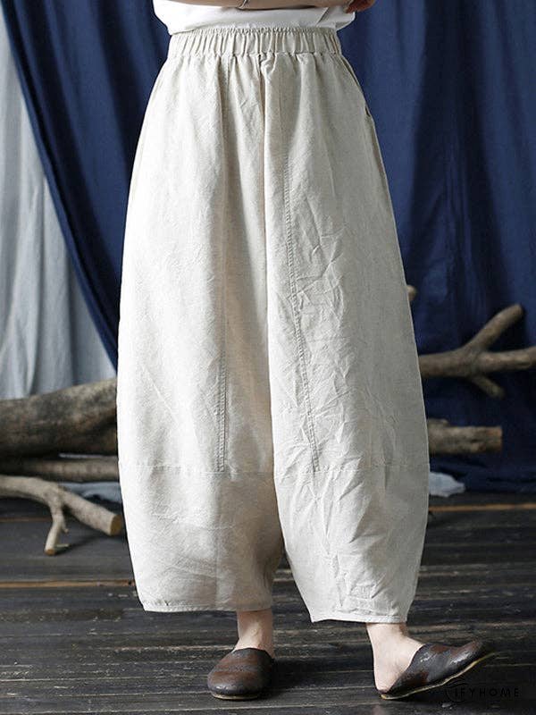 Simple Solid Color Elasticity Waisted Wide Leg Pants | IFYHOME