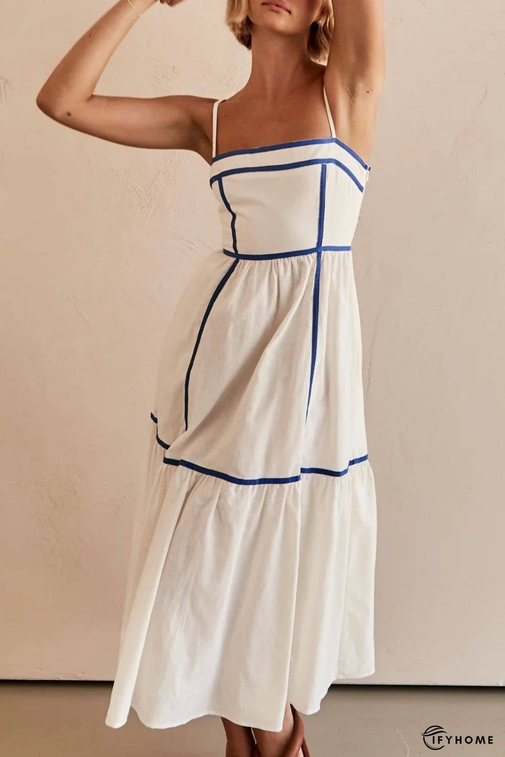 Contrast Trim Square Neck Midi Cami Dress | IFYHOME