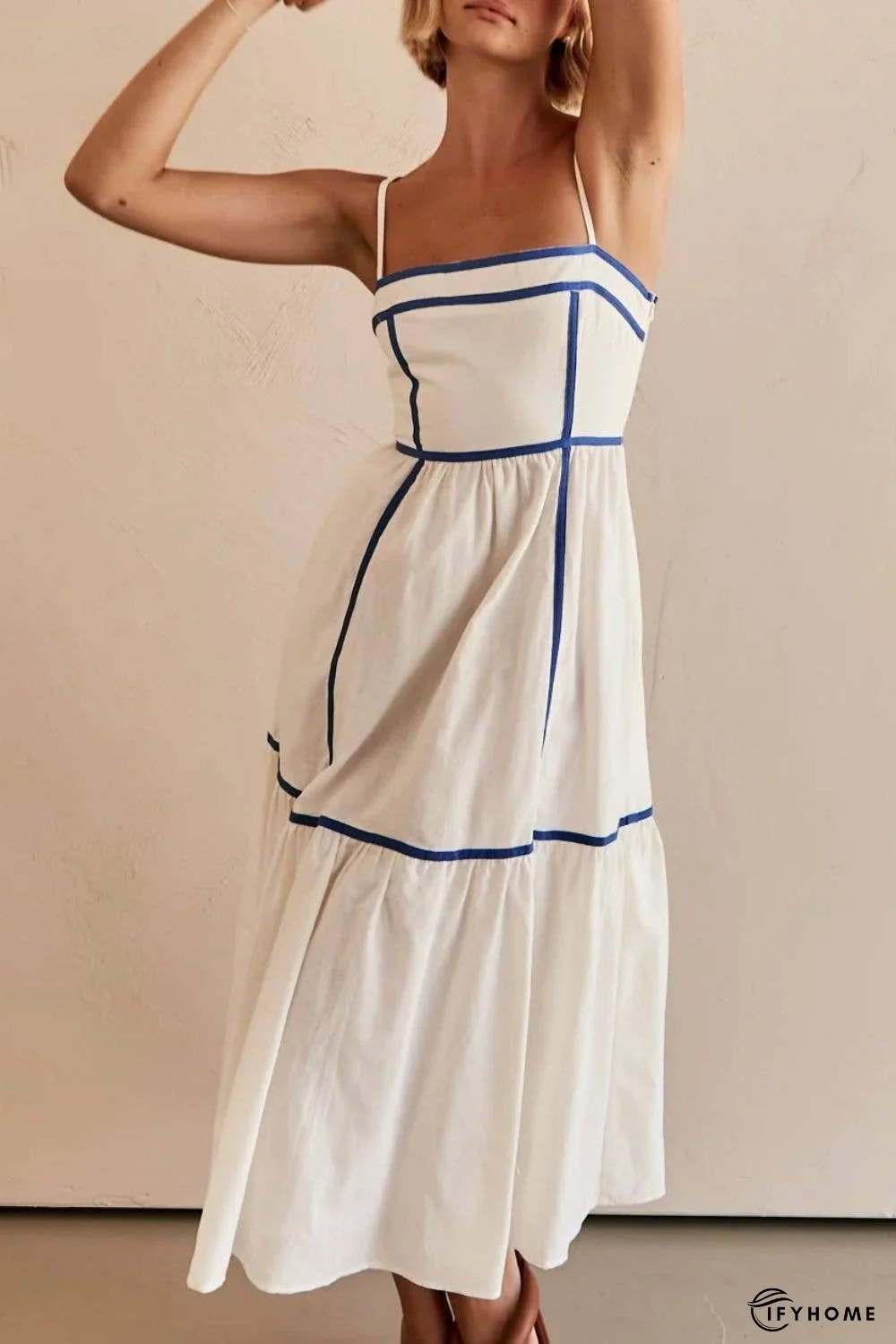 Contrast Trim Square Neck Midi Cami Dress | IFYHOME