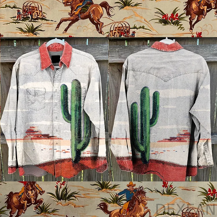 Desert Cactus Vintage Print Casual Shirt