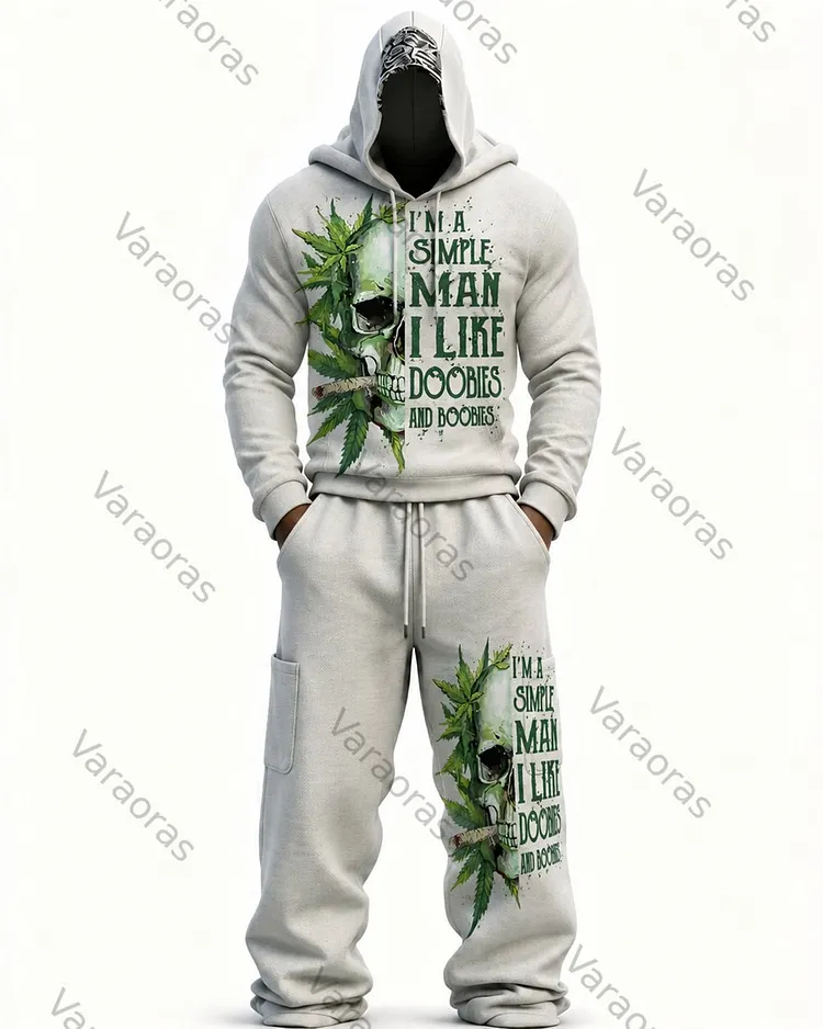 Men's Fashion Skull Print Hoodie & Pants Two-Piece Set 6006