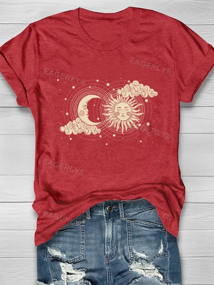 Eagerlys Celestial Shirt Sun Moon Graphic T-shirt Eagerlys