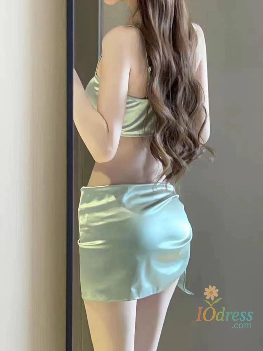 IO Dress Light Green 3 Piece Swimsuit for Women,2024 New Solid Color Chain Bikini Set,summer Beach Vacation Skirt Swimwear Bathing Suit