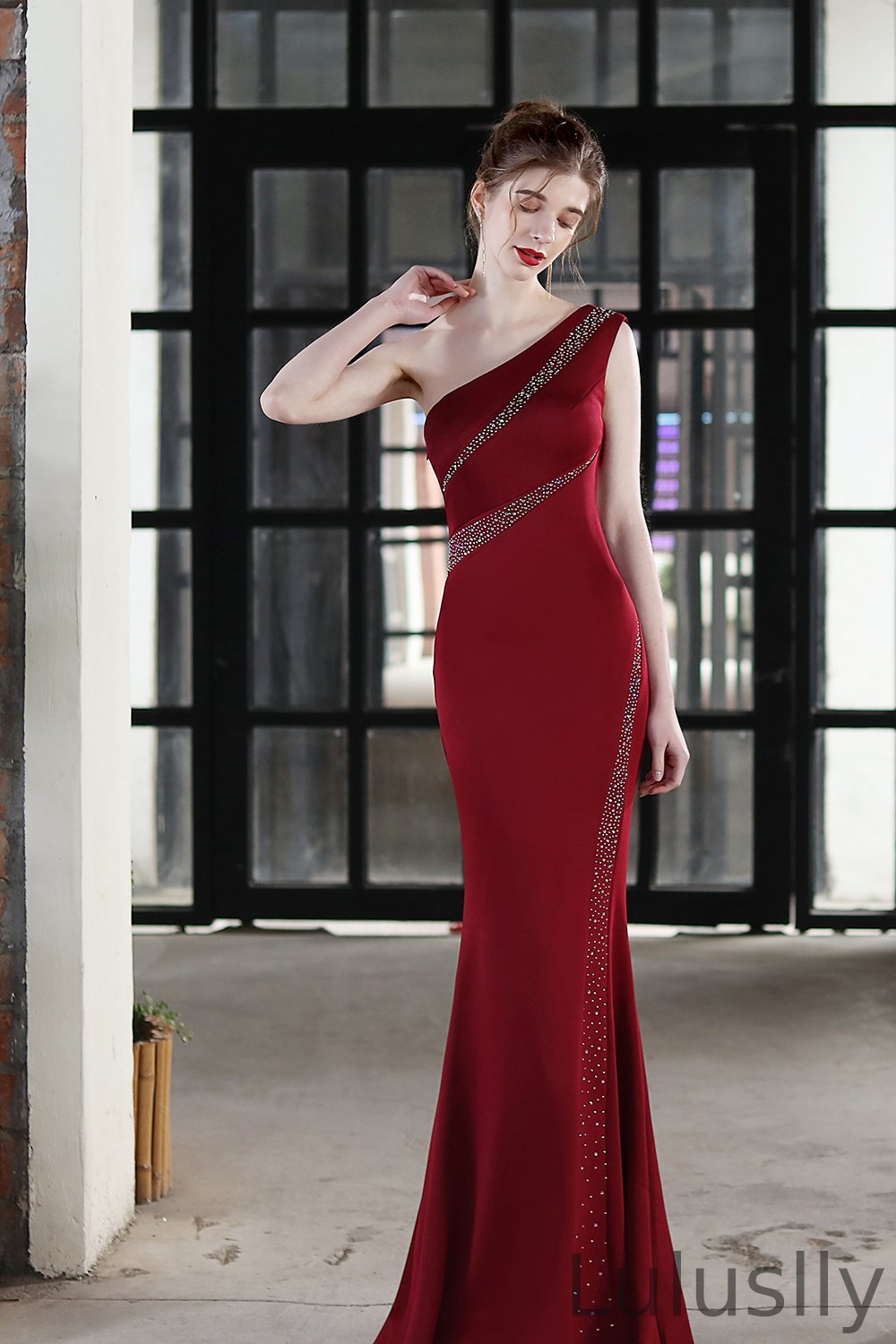 Luluslly Mermaid One Shoulder Evening Dress Long With Beads