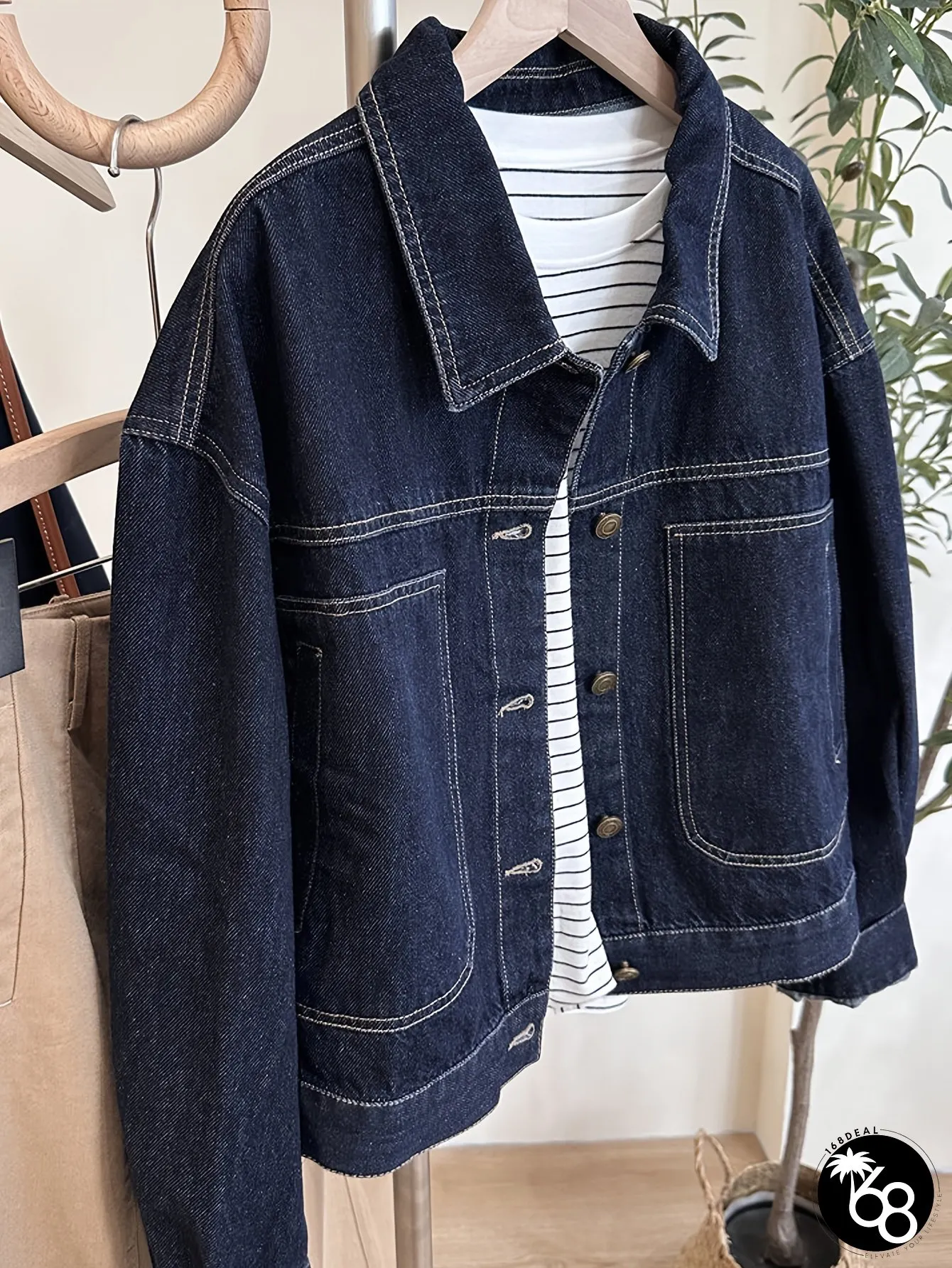 Womens Distressed Oversized Denim Jacket-Classic American Cowboy Style Long Coat | 168DEAL