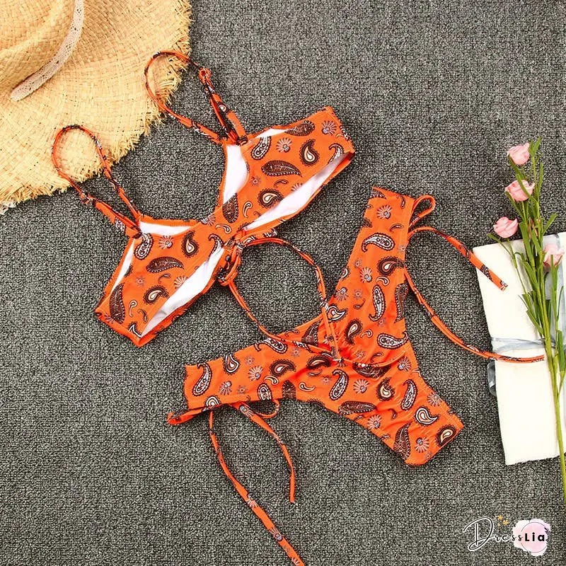 Sexy Strappy Suspender Print Bikini